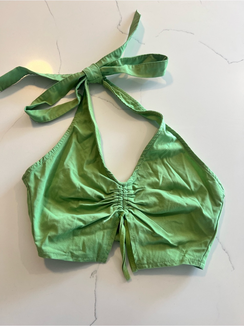Divided Green Ruched Halter Crop Top